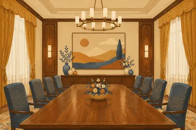 Empty Executive Meeting Room with Wooden Table