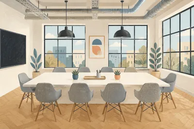 Empty Industrial Conference Room With Long Table