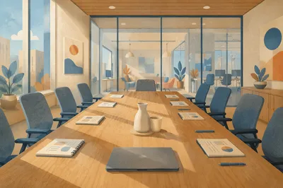 Empty Meeting Room with Long Conference Table
