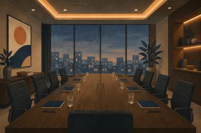Empty Executive Meeting Room at Dusk