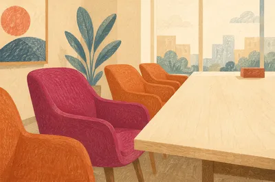 Empty Modern Meeting Room with Colorful Chairs