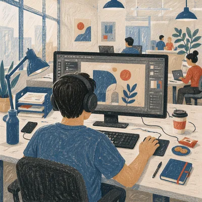 Creative Entrepreneur at Startup Office Desk