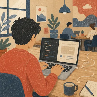 Focused Startup Entrepreneur Coding in Coworking Office