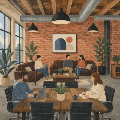Creative Startup Office Lounge with Brick Wall
