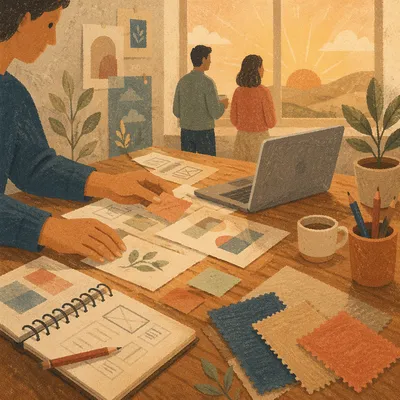 Creative Startup Office Morning Worktable Scene