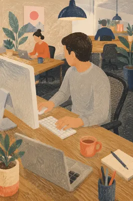 Creative Startup Entrepreneur at Shared Office Desk