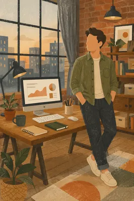 Creative Startup Entrepreneur in Cozy Loft Office