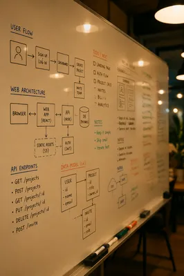 Startup Whiteboard Brainstorm Under Warm Office Lights