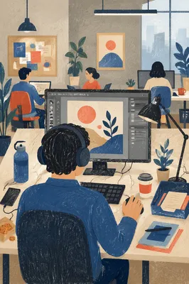Creative Entrepreneur Working at Startup Office Desk