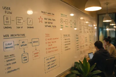 Startup Whiteboard Brainstorm in Warm Office Light