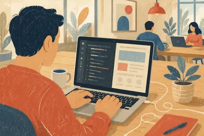 Focused Startup Entrepreneur Coding in Creative Office