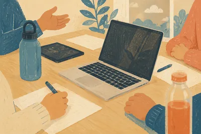 Startup Team Collaboration Around Office Laptop