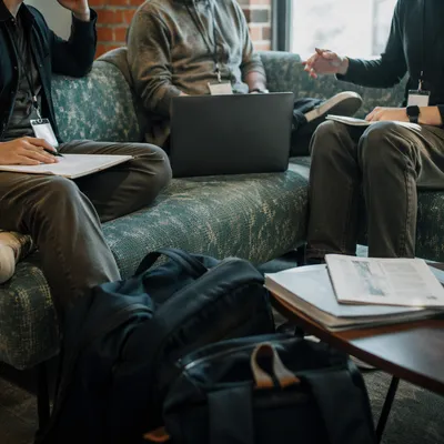 Startup Entrepreneurs Brainstorming in Modern Office Lounge