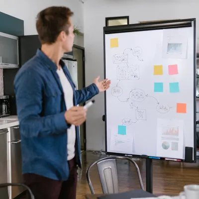 Entrepreneur Presenting in Modern Startup Office