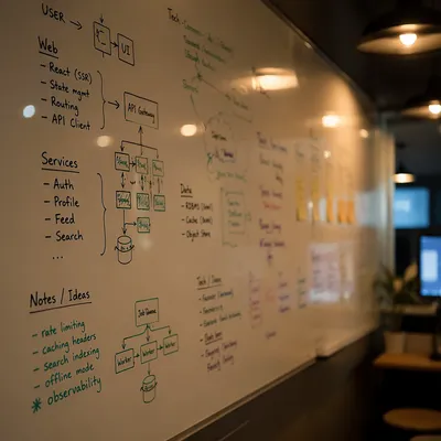 Startup Whiteboard Brainstorm in Warm Office