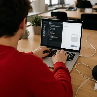Startup Entrepreneur Coding in Coworking Office