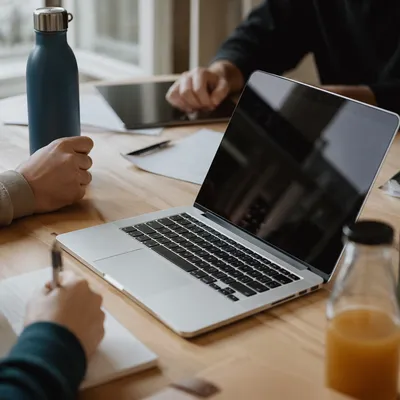 Startup Team Collaboration at Office Laptop