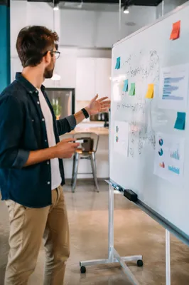 Entrepreneur Presenting Ideas in Startup Office