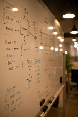 Startup Whiteboard Brainstorm in Warm Office