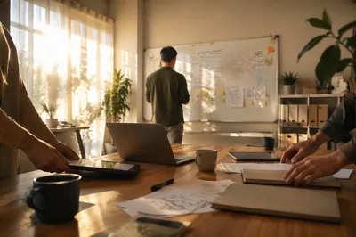 Early Morning Startup Office Collaboration Scene