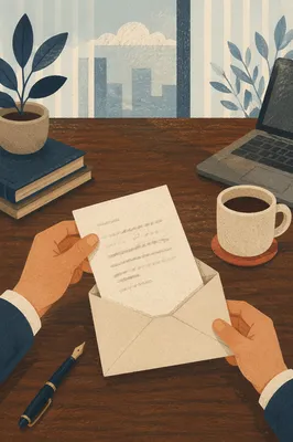 Professional Letter and Envelope on Walnut Desk