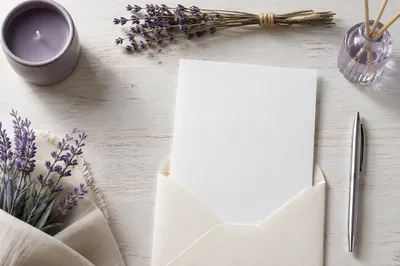 Elegant Envelope and Letter on Lavender Desk