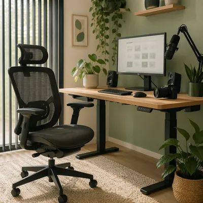 Ergonomic Chair Beside Modern Standing Desk
