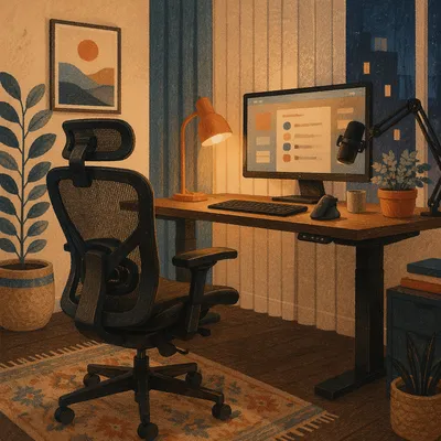 Ergonomic Chair in Cozy Standing Desk Office