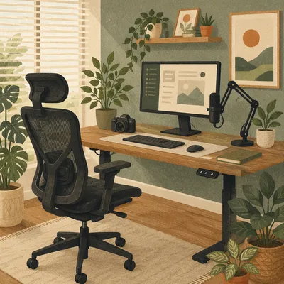 Ergonomic Chair Beside Standing Desk Workspace