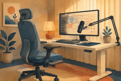Ergonomic Chair in Warm Standing Desk Workspace