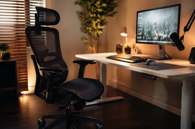 Ergonomic Chair Beside Modern Standing Desk