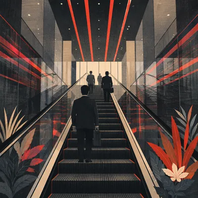 Modern Escalator Rising Toward Corporate Progress