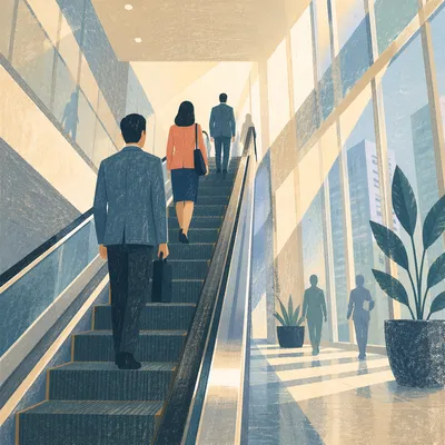 Ascending Escalator in Modern Office Atrium