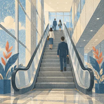 Ascending Escalator in Modern Office Atrium