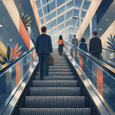 Upward Escalator in Modern Business Atrium