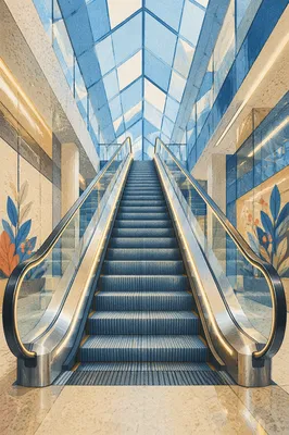 Upward Escalator in Modern Glass Atrium