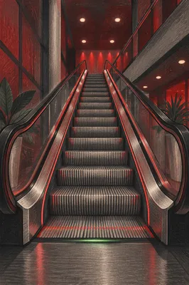 Upward Escalator in Futuristic Business Atrium