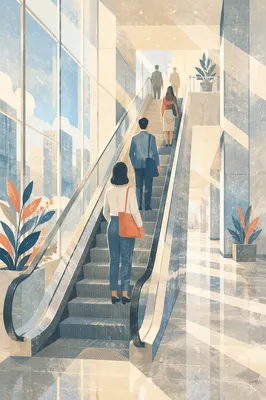 Ascending Escalator in Modern Business Atrium