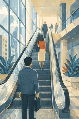 Ascending Escalator in Modern Business Atrium