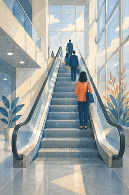Ascending Escalator in Modern Office Atrium