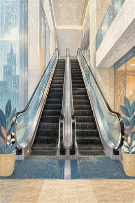 Upward Escalators in Modern Business Atrium