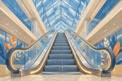 Upward Escalator in Modern Glass Atrium