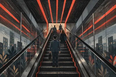 Modern Escalator Rising Toward Corporate Progress