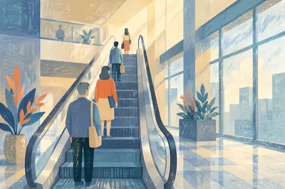 Ascending Escalator in Modern Business Atrium