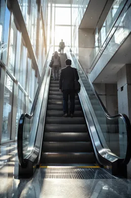 Ascending Escalator in Modern Glass Atrium
