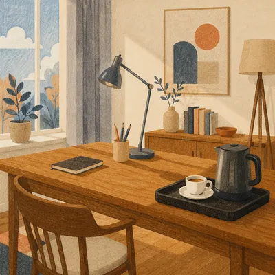 Elegant Espresso Desk in Morning Light