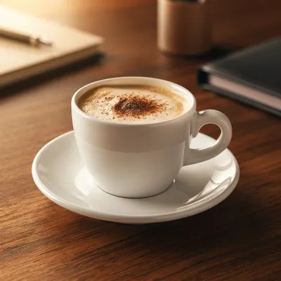 Elegant Espresso Cup on Walnut Work Desk