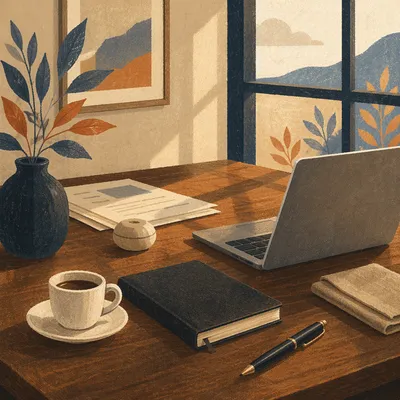 Elegant Espresso Desk Morning Workspace