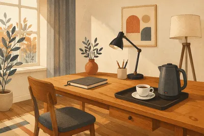 Elegant Espresso Desk for Morning Productivity
