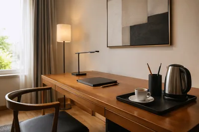 Elegant Espresso Desk in Morning Office